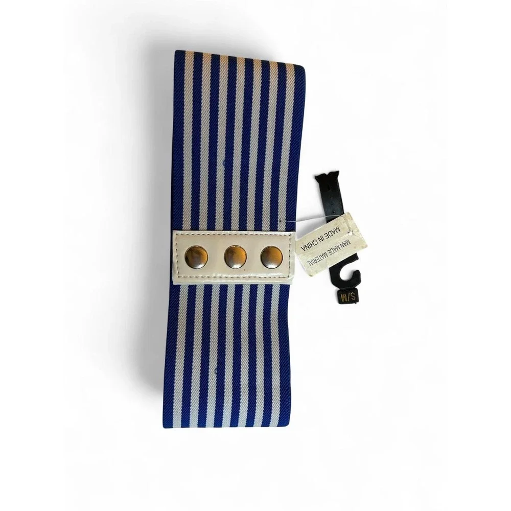 Waist Belt Blue White Nautical Stripe Stretch Cinch Euro Summer Cozy Coastal NWT